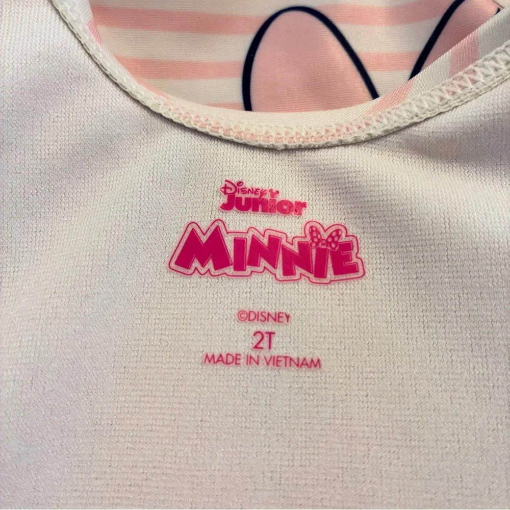 Disney Junior Minnie Mouse One-Piece Swimsuit Pink White Stripe Size 2T